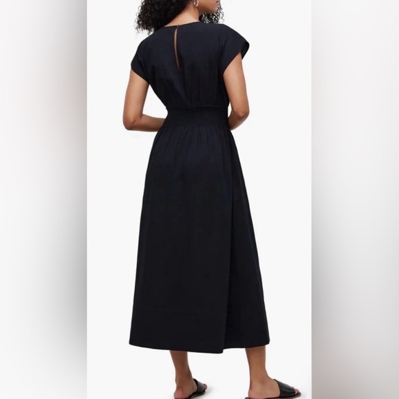 Madewell Black Midi Dress with Smocked Waist - Picture 4 of 13